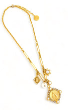 ONLY 1 LEFT!!! Virgen del CARMEN Charm Pendant w/ Pearl & CZ “Escapulario” with “Sagrado Corazón de Jesus” on the Back ✨ SOFIA Chain Short Necklace 18”-20” ✨ Choose Initial Below ⬇️