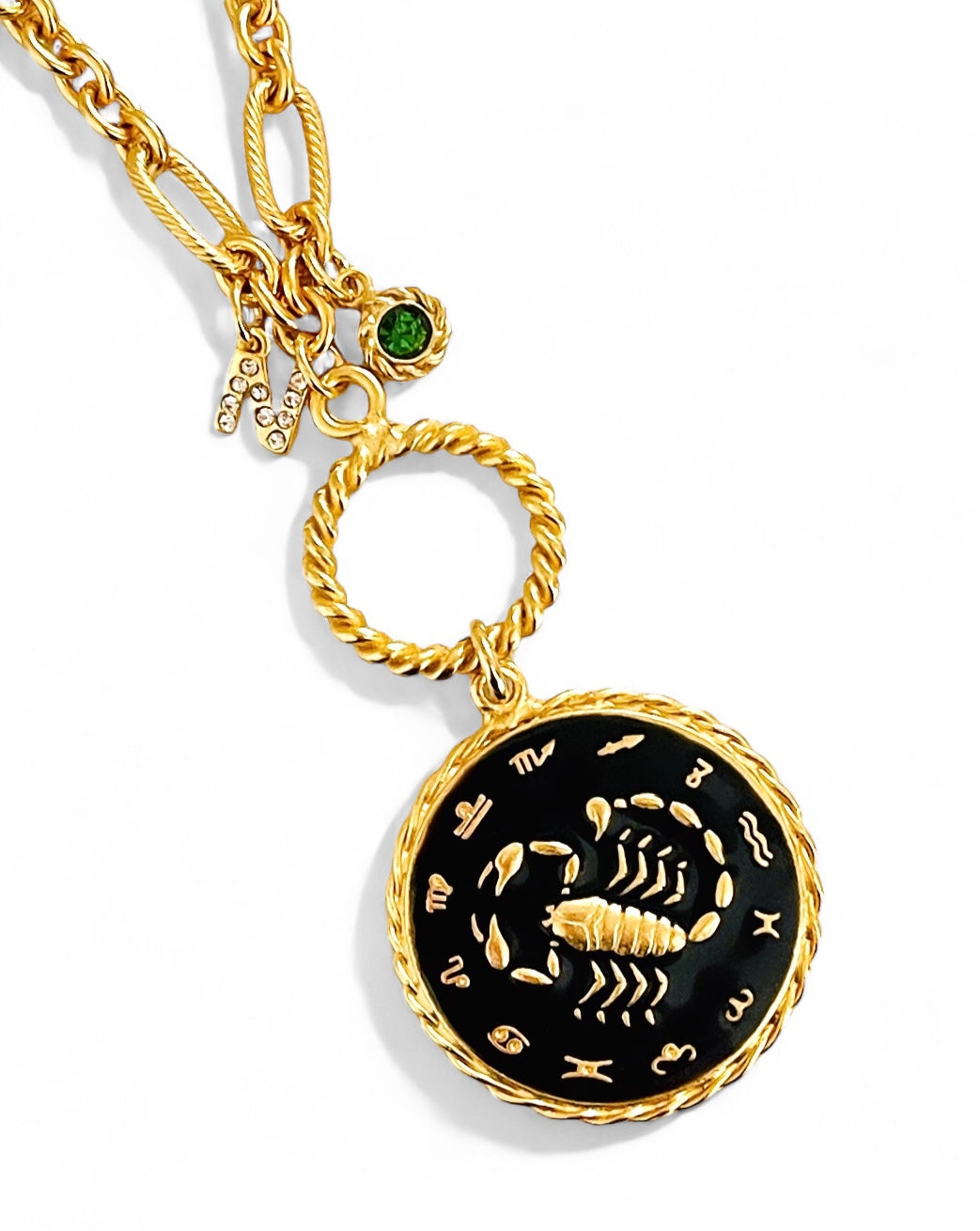 SCORPIO ♏️ Enamel Medallion with Birthstone & Initial with Regina Chain 18” Adj to 20” ✨ Choose Birthstone & Pave Initial ⬇️