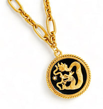 ONLY 1 LEFT!!! Dragon π Black Enamel Charm Disk Pendant with White Pearl & REGINA Chain β¨ Short Necklace 20β-22β π§§