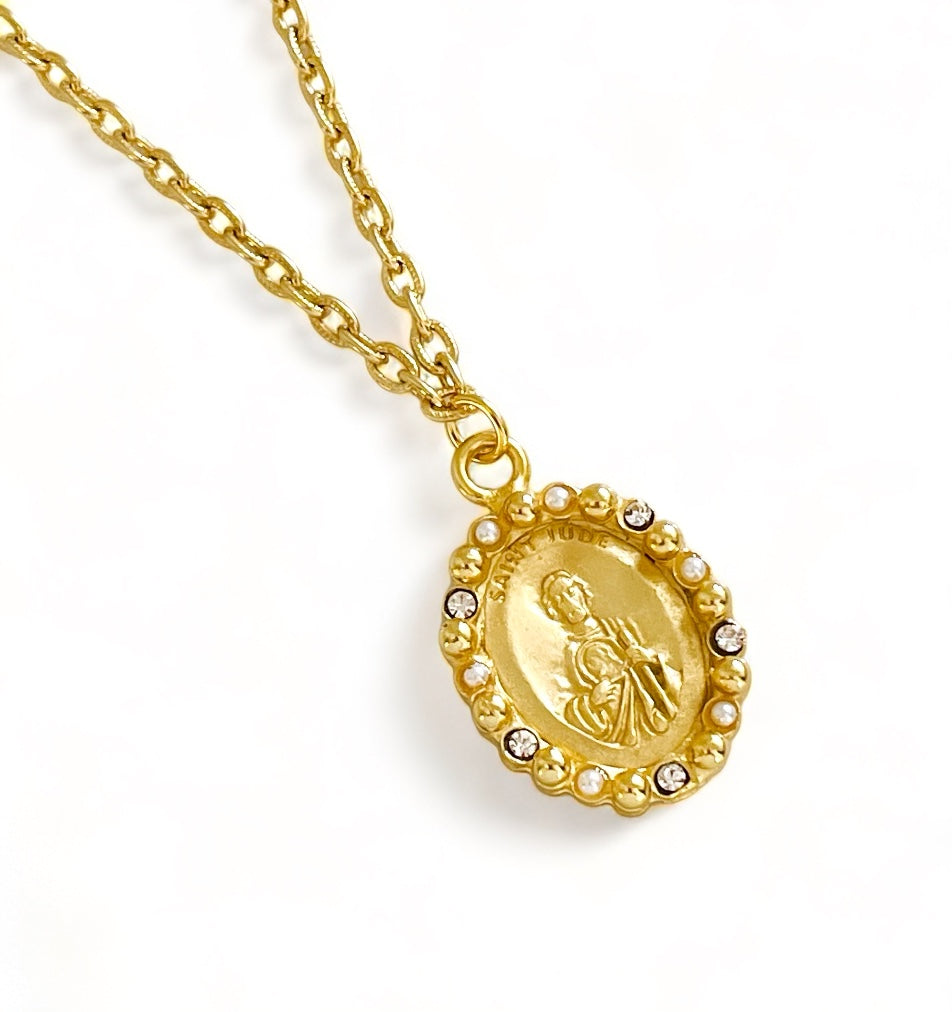 ONLY 1 LEFT!!! SAN JUDAS Charm with Pearl & CZ with CAMILA Chain 18”-20”