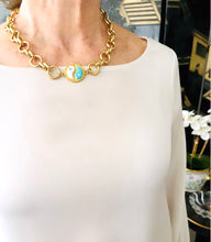 ONLY 1 LEFT!!! Yin & Yang Side Turquoise & White Enamel with CZ & Pearl ✨ ISABELA Chain with Pave Toggle Short Necklace 20”