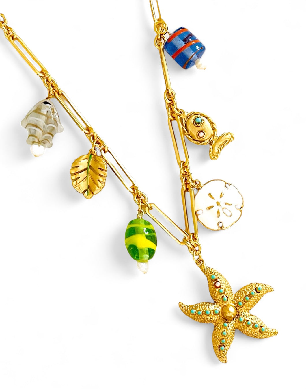 ONLY 1 LEFT!!! STARFISH Design 🌟 with Multi Charms & Fun Glass Beads ☀️ SOFIA Chain Short Necklace