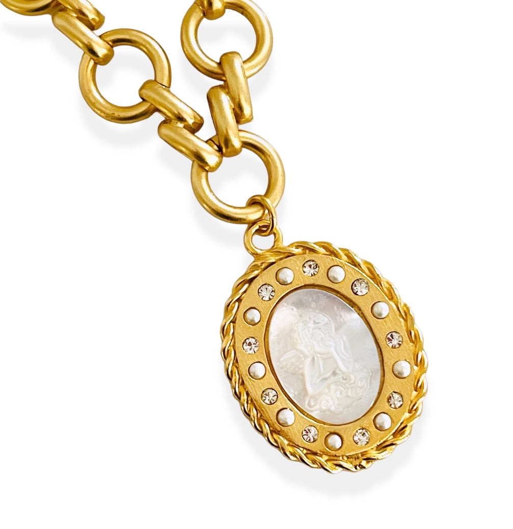 SOLD OUT!!! NEW! Cherub Guardian Angel Carved Freshwater Shell with ISABELA Chain ✨Short Necklace 18”-20”