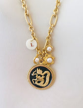 ONLY 1 LEFT!!! Dragon 🐉 Black Enamel Charm Disk Pendant with White Pearl Charms, Initial & REGINA Chain ✨ Long Necklace 30”✨ 🧧 CHOOSE Initial Below ⬇️