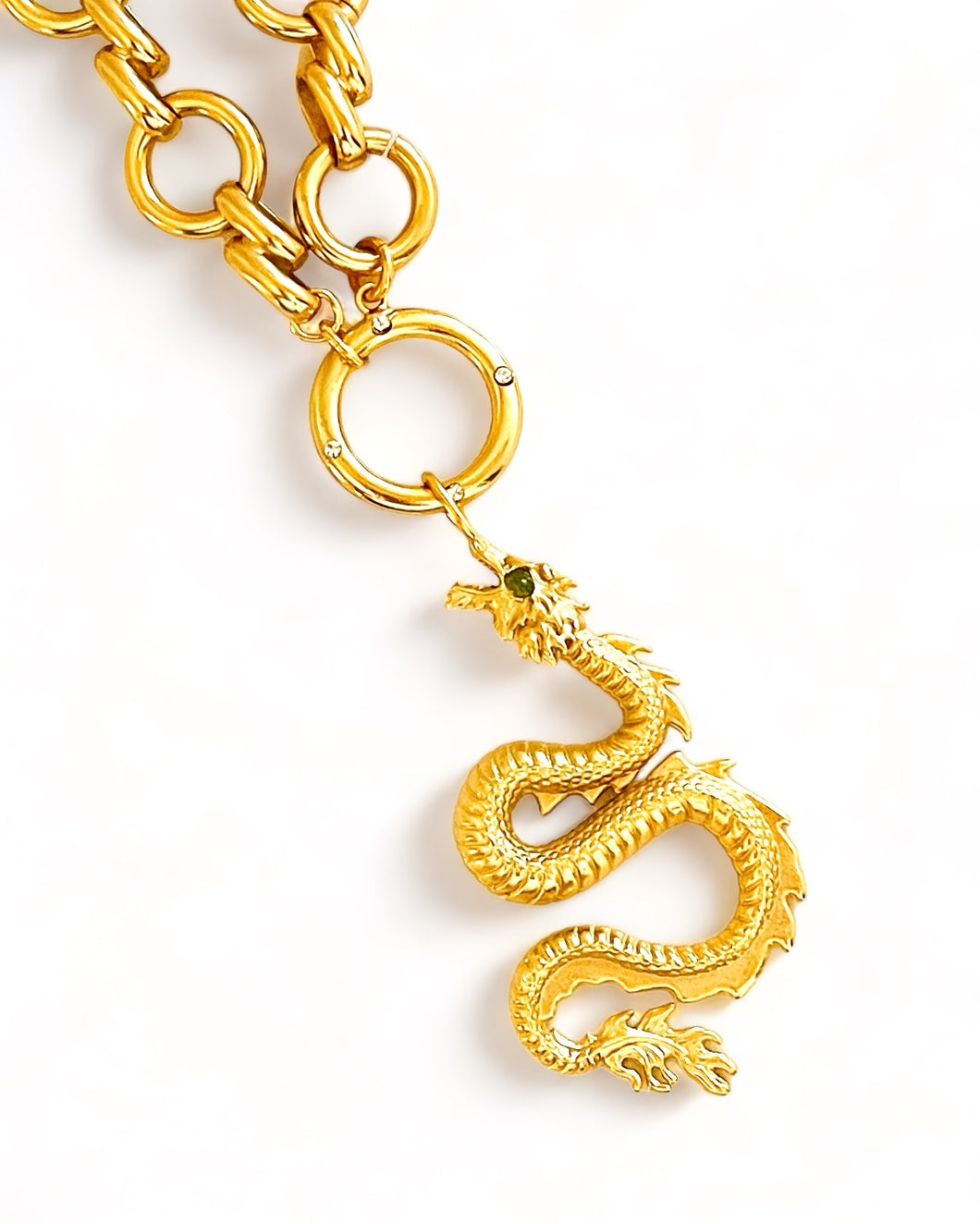 SOLD OUT!!! Dragon π with Jade Eye π 4 Dot Inlay CZ Hoop with ISABELA Chain β¨ Long Necklace 30β π§§