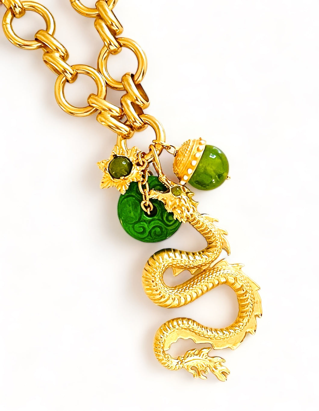 ONLY 1 LEFT!!! Dragon π with Jade Eye π ποΈ & Jade Charms & Carved Jade Disk with ISABELA Chain β¨ Long Necklace 30β π§§