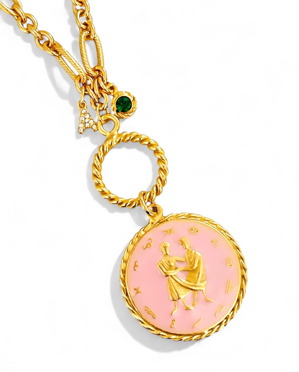 ONLY 3 LEFT!!! GEMINI ♊️ Enamel Medallion with Birthstone & Initial with Regina Chain 18” Adj to 20” ✨ Choose Birthstone & Pave Initial ⬇️