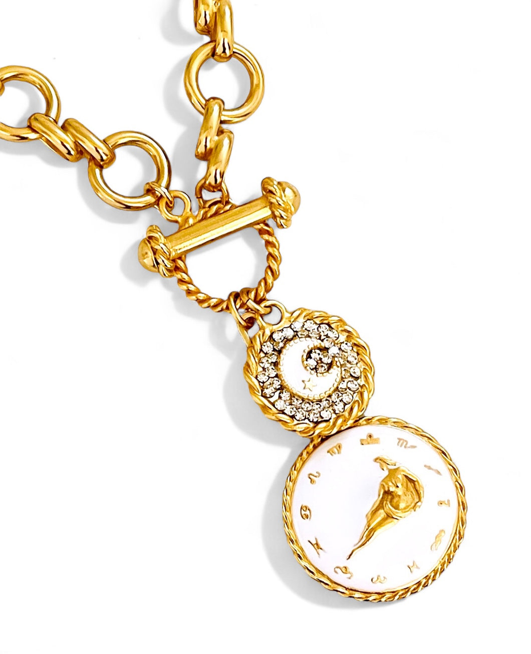 Zodiac Half Moon 🌙 Necklace with ISABELA Chain 18” ✨Select Your Sign Below ⬇️