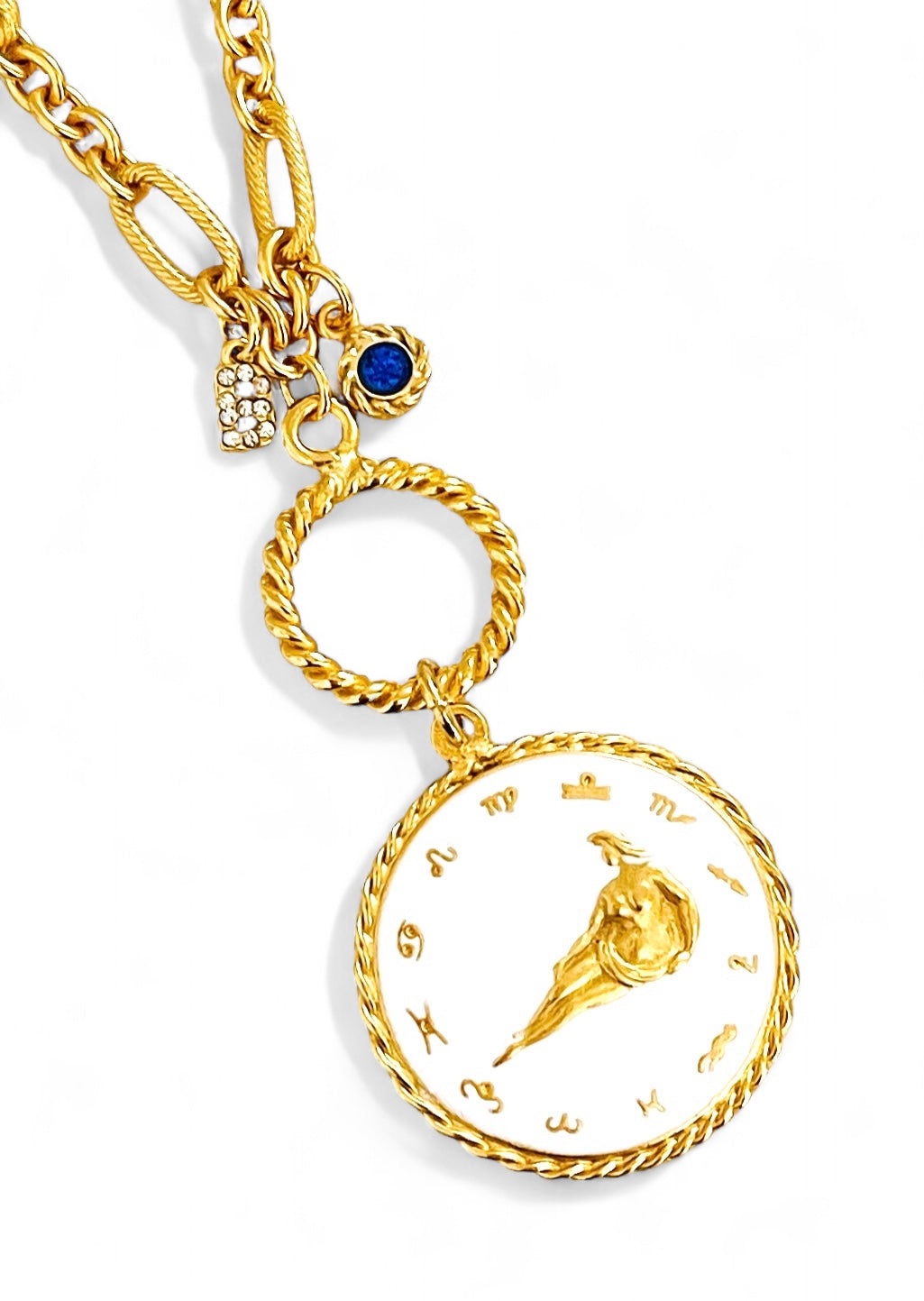 ONLY 1 LEFT!!! VIRGO ♍️ Enamel Medallion with Birthstone & Initial with Regina Chain 18” Adj to 20” ✨ Choose Birthstone & Pave Initial ⬇️