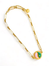 SOLD OUT!!! Yin & Yang Side Green & Pink Enamel with CZ & Pearl ✨ SOFIA Chain Short Necklace 16”-18”