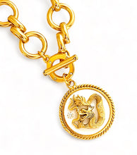 ONLY 1 LEFT!!! Dragon 🐉 White Enamel Disk Charm Pendant with White Pearl & ISABELA Chain Toggle✨ Short Necklace 18” 🧧