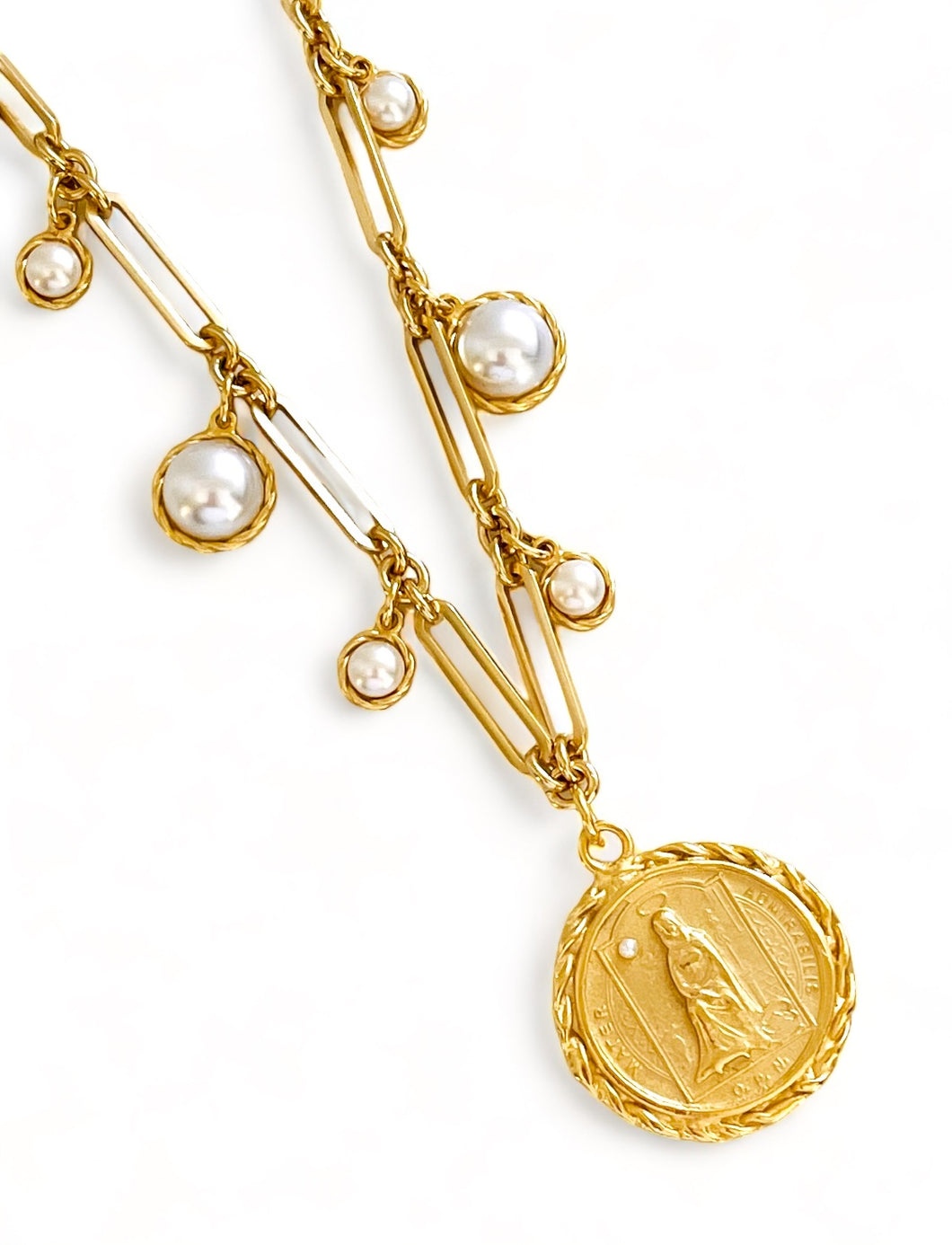 ONLY 1 LEFT! MATER Round with Pearl ✨ Multi Pearl Charm Necklace with SOFIA Chain Long Necklace 30”