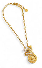 ONLY 2 LEFT!!! NEW! “SANTIAGO DE COMPOSTELA del CAMINO DE COMPOSTELA” ✨ Medal with Pearl & CZ Detail, Pearl Cross, Pearl & Clamshell Charms ✨ REGINA Chain Short Necklace 18”-20” Choose Initial Below ⬇️