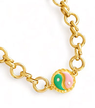 ONLY 1 LEFT!!! Yin & Yang Side Pink & Green Enamel with CZ & Pearl ✨ ISABELA Chain with Pave Toggle Short Necklace 20”