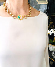 ONLY 1 LEFT!!! Yin & Yang Side Pink & Green Enamel with CZ & Pearl ✨ ISABELA Chain with Pave Toggle Short Necklace 20”