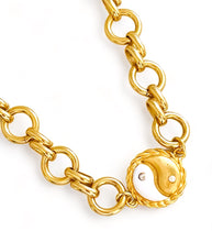 ONLY 2 LEFT!!! Yin & Yang Side White Enamel with CZ & Pearl ✨ ISABELA Chain with Pave Toggle Short Necklace 20”