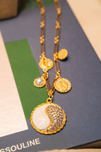 ONLY 2 LEFT!!! Yin & Yang White Enamel & Pave Medallion Multi Charm with Pearl & BLING Initial✨ SOFIA Chain Long Necklace 30” Choose Initial Below ⬇️