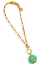 ONLY 3 LEFT!!! PISCES ♓️ Enamel Medallion with Birthstone & Initial with Regina Chain 18” Adj to 20” ✨ Choose Birthstone & Pave Initial ⬇️