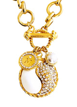 ONLY 2 LEFT!!! Yin & Yang White Enamel & Pave Medallion Multi Charm with Pearl & BLING Initial✨ ISABELA Chain Short Necklace 20” Choose Initial Below ⬇️