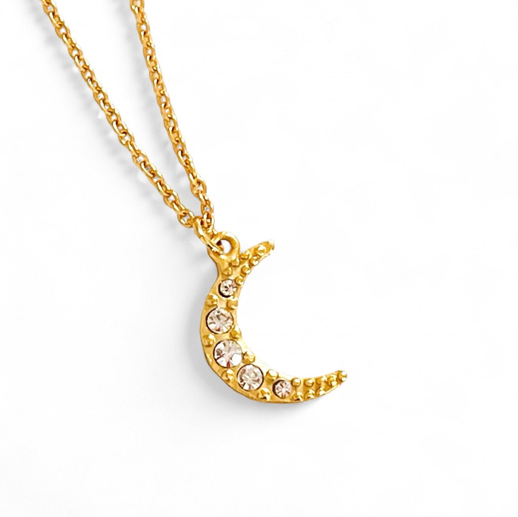 ONLY 3 LEFT!!! Half Moon with Crystal Pave✨LIA Thin Chain 18”-20”