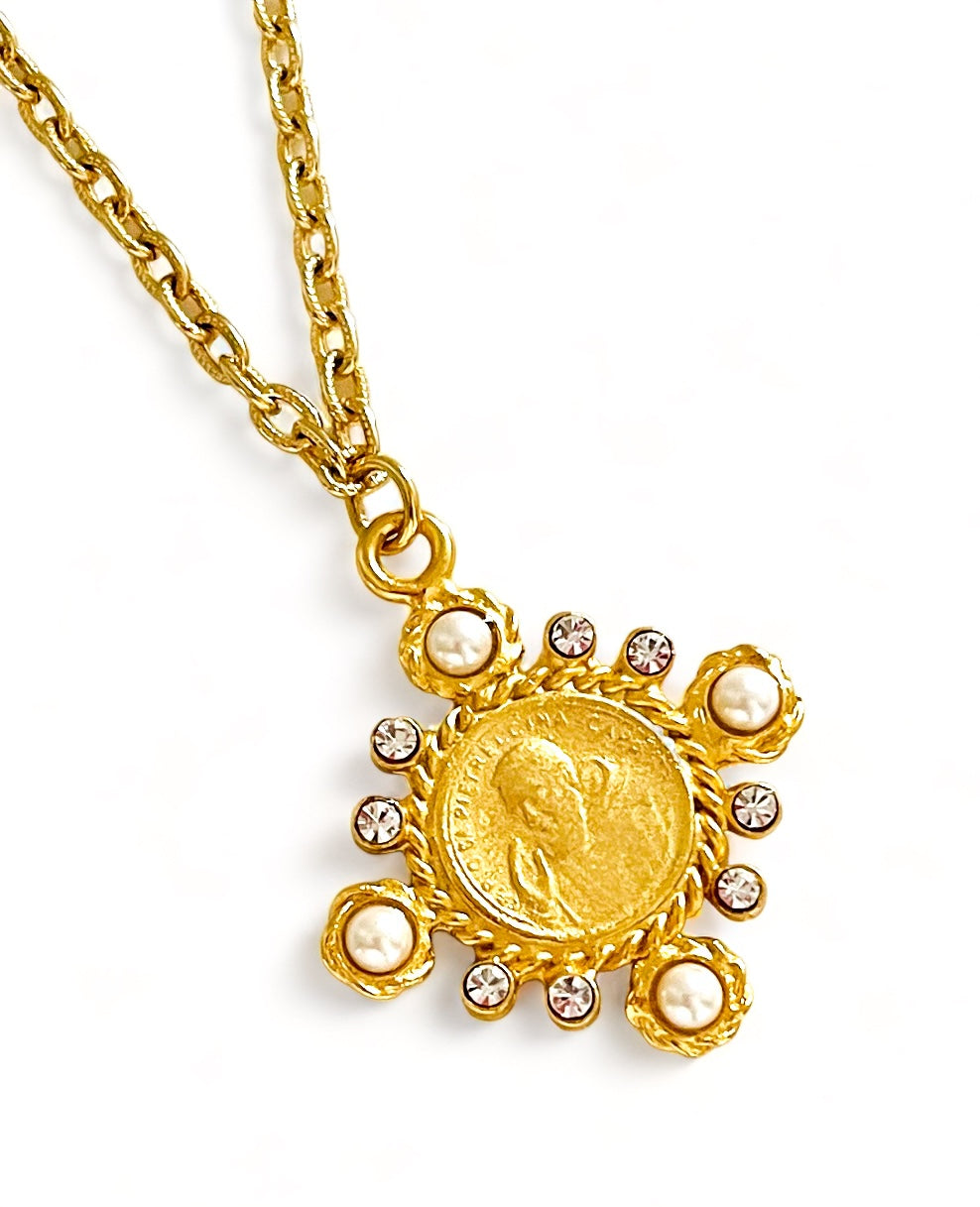 ONLY 1 LEFT!!! PADRE PIO Charm with Pearl & CZ ✨ Escapulario with Virgen de la Gracia on the Back ✨ Camila Chain Short Necklace 18”-20”