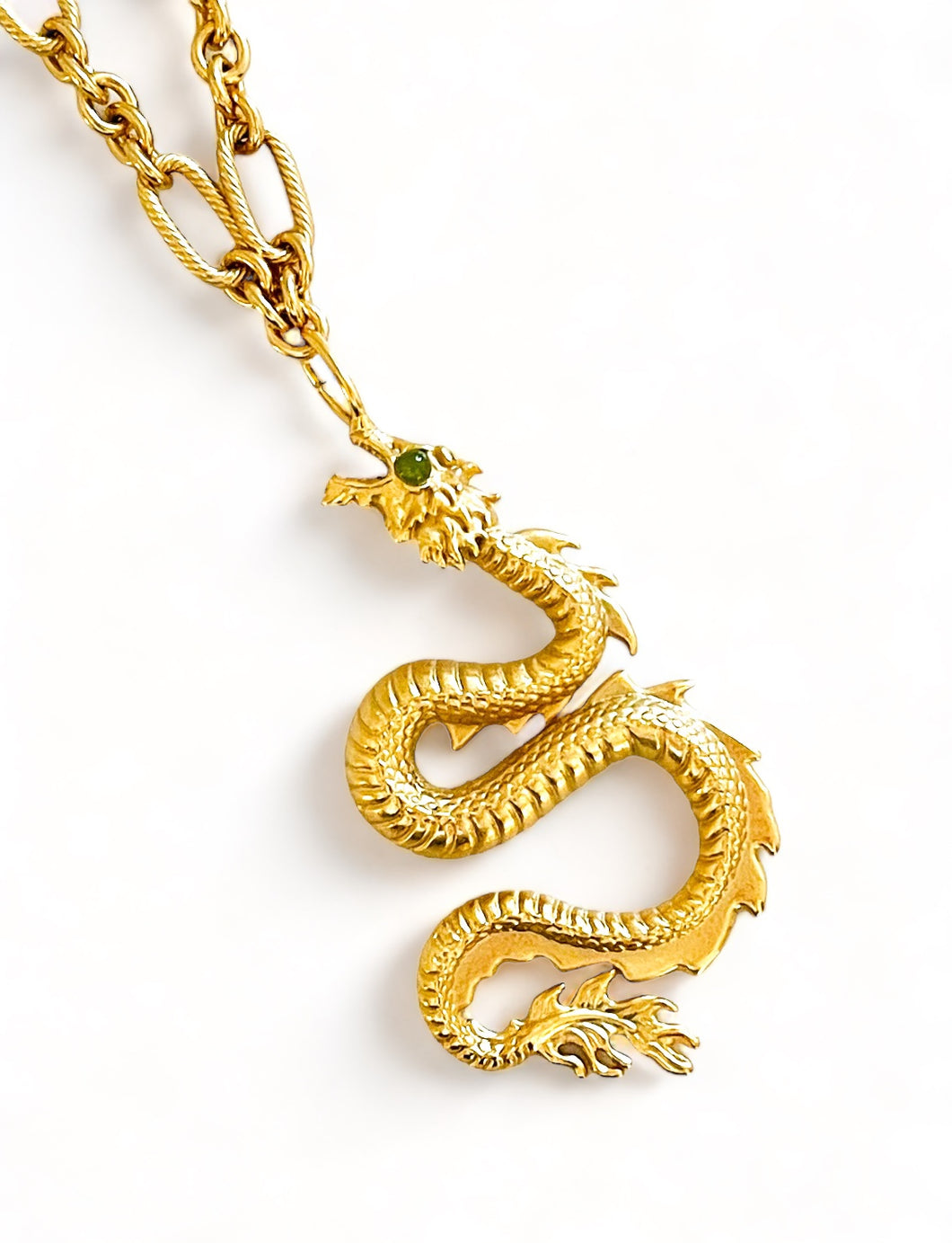 SOLD OUT!!! Dragon 🐉 with Jade Eye with REGINA Chain ✨ Long Necklace 30” 🧧