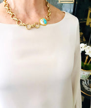 ONLY 1 LEFT!!! Yin & Yang Side Turquoise & White Enamel with CZ & Pearl ✨ ISABELA Chain with Pave Toggle Short Necklace 20”