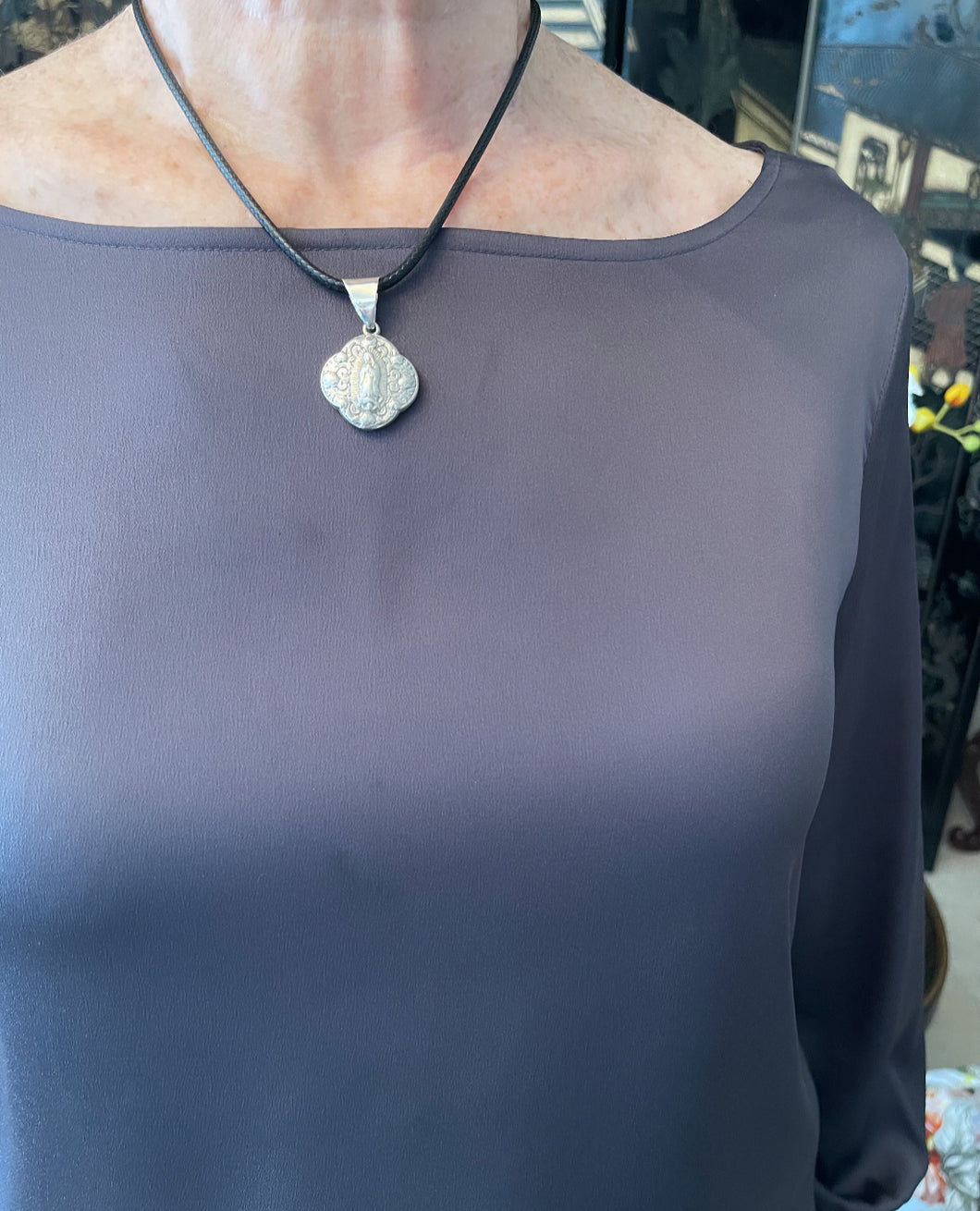 ONLY 2 LEFT!!! Guadalupe Smaller Charm (double sided) with Black Cording ✨Choose Necklace Length Below ⬇️