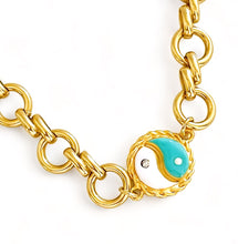 ONLY 1 LEFT!!! Yin & Yang Side Turquoise & White Enamel with CZ & Pearl ✨ ISABELA Chain with Pave Toggle Short Necklace 20”