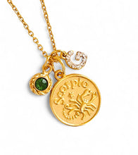 SCORPIO ♏️ Medal with Birthstone & Initial on Thin LIA Chain 18” Adj to 20” ✨ Choose Birthstone & Pave Initial ⬇️