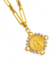 ONLY 1 LEFT!!! Virgen del CARMEN Charm Pendant w/ Pearl & CZ “Escapulario” with “Sagrado Corazón de Jesus” on the Back ✨ SOFIA Chain ✨Long Necklace 30”