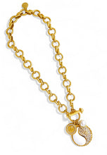 ONLY 2 LEFT!!! Yin & Yang White Enamel & Pave Medallion Multi Charm with Pearl & BLING Initial✨ ISABELA Chain Short Necklace 20” Choose Initial Below ⬇️