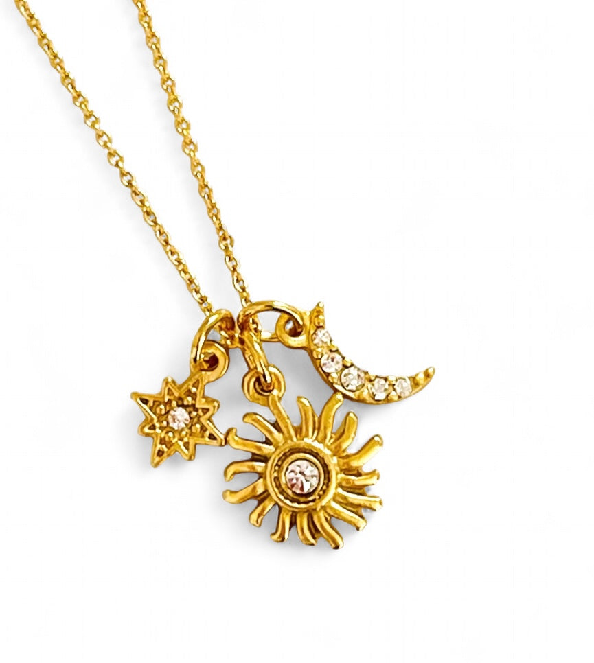 ONLY 2 LEFT!!! Sun ☀️ Star 🌟 & Half Moon in Pave Charm Cluster ✨MIA Thin Chain 16”-18”