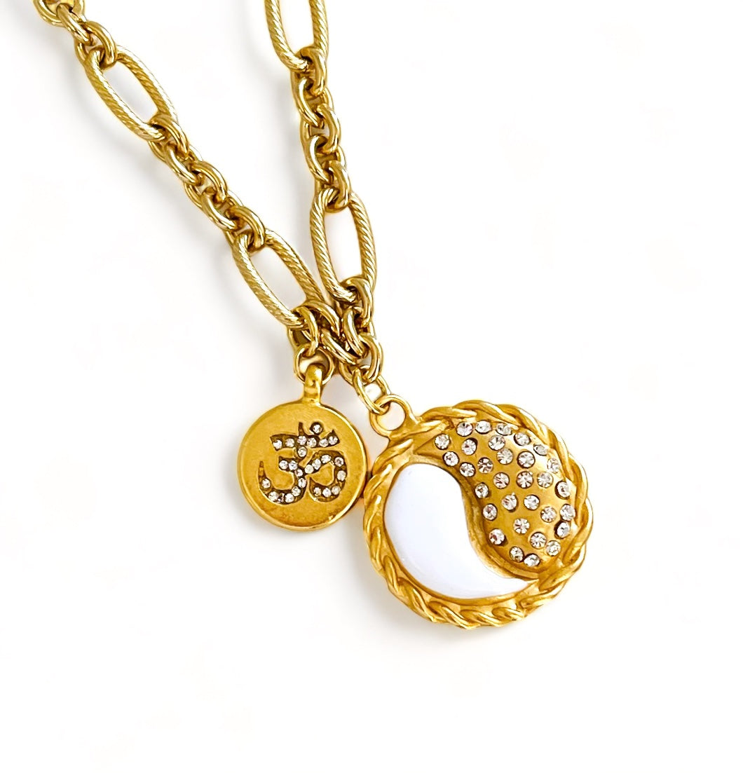 SOLD OUT!!! Yin & Yang White & Pave OHM ✨ REGINA Chain Short Necklace 18”-20”