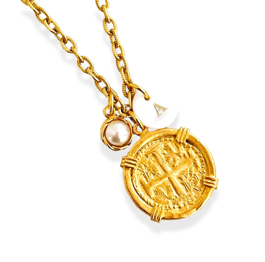 ONLY 1 LEFT!!! NEW! Atocha Cross with CAMILA Chain✨ Short Necklace 18-20” Choose Initial Below ⬇️