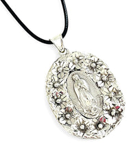 ONLY 1 LEFT!!! LA GUADALUPE & Flowers 🌺 Pendant with Black Cording ✨Choose Necklace Length Below ⬇️