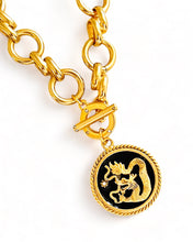 ONLY 1 LEFT!!! Dragon 🐉 Black Enamel Disk Charm Pendant with White Pearl & ISABELA Chain Toggle✨ Short Necklace 18” 🧧