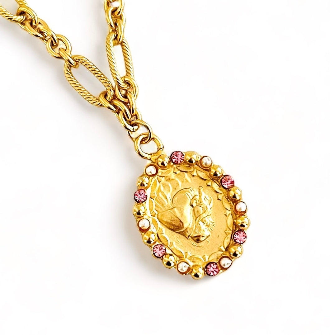 ONLY 3 LEFT!!! NEW! San Antonio “DE CABEZA” with Rose Crystals for Love Energy & Pearl 💖 REGINA Chain Short 20”-22” ☀️Upside Down San Antonio