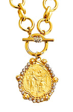 ONLY 2 LEFT!!! Lady of Mercy or “Virgen de la MISERICORDIA” Medallion Pendant with Pearl & CZ ✨Designed from an Antique Medallion circa 1932 Engraving on the Back✨ ISABELA Chain Short with Pave Toggle✨ CHOOSE LENGTH Necklace 18” or 20”