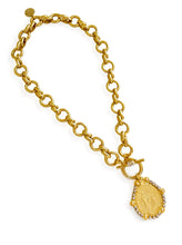 ONLY 2 LEFT!!! Lady of Mercy or “Virgen de la MISERICORDIA” Medallion Pendant with Pearl & CZ ✨Designed from an Antique Medallion circa 1932 Engraving on the Back✨ ISABELA Chain Short with Pave Toggle✨ CHOOSE LENGTH Necklace 18” or 20”