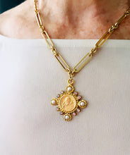 PADRE PIO Charm with Pearl & CZ ✨ Escapulario with Virgen de la Gracia on the Back ✨ SOFIA Chain Necklace 18”-20”