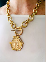 ONLY 2 LEFT!!! Lady of Mercy or “Virgen de la MISERICORDIA” Medallion Pendant with Pearl & CZ ✨Designed from an Antique Medallion circa 1932 Engraving on the Back✨ ISABELA Chain Short with Pave Toggle✨ CHOOSE LENGTH Necklace 18” or 20”