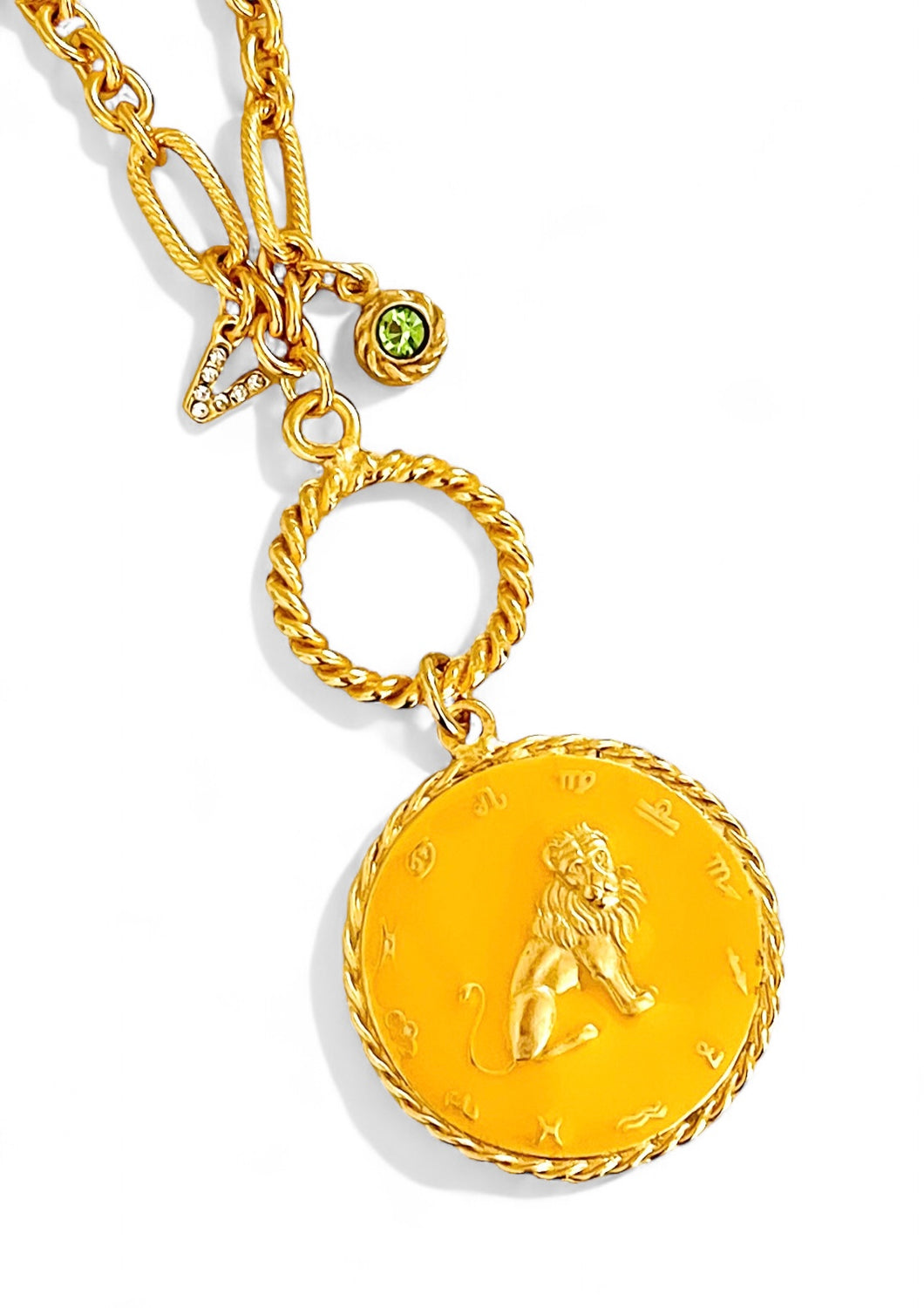 ONLY 2 LEFT!!! LEO ♌️ Enamel Medallion with Birthstone & Initial with Regina Chain 18” Adj to 20” ✨ Choose Birthstone & Pave Initial ⬇️