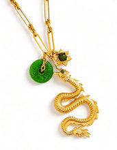 ONLY 1 LEFT!!! Dragon 🐉 with Jade Eye 💚 👁️ & Jade Charms & Carved Jade Disk with SOFIA Chain ✨ Short Necklace 16”-18” 🧧