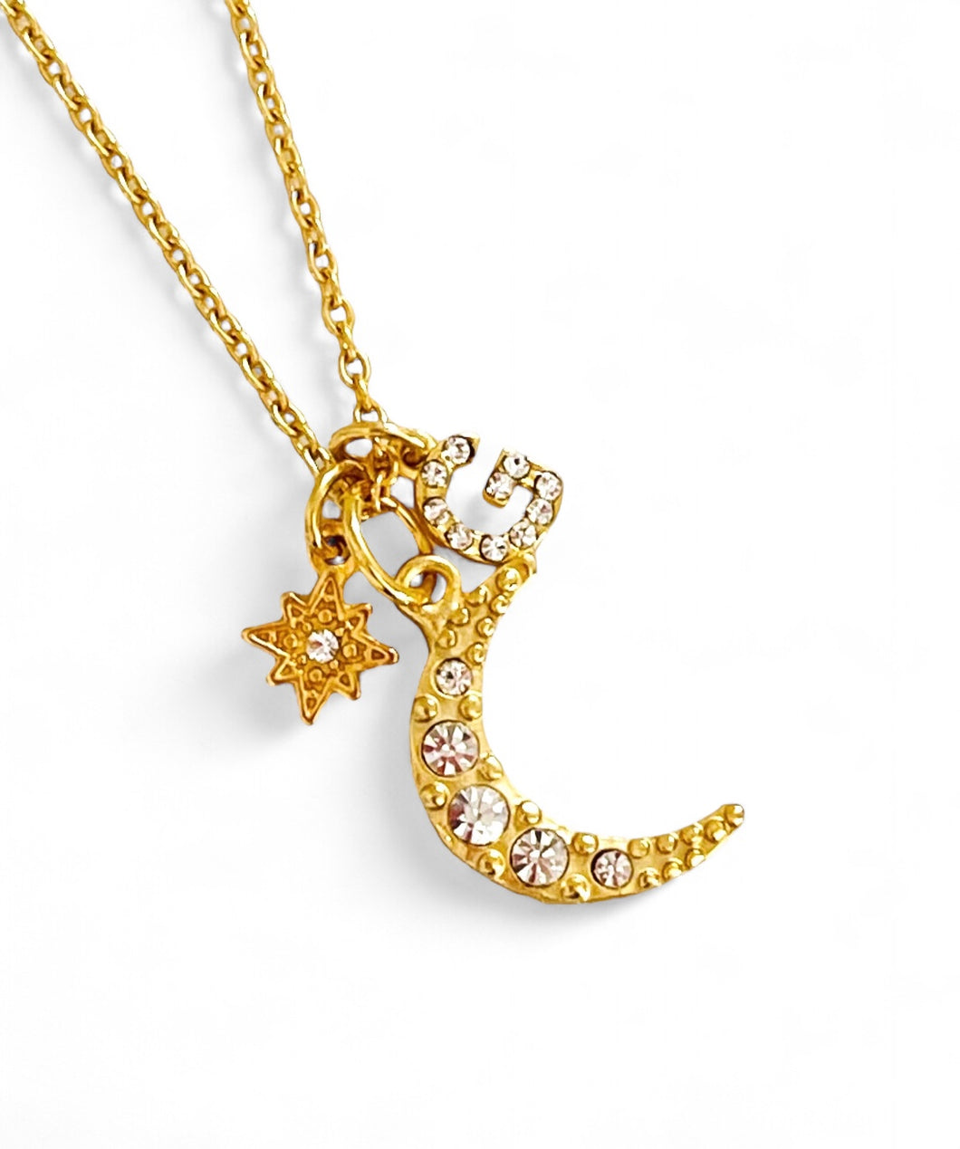 ONLY 2 LEFT!!! Half Moon π Crystal Pave with Star π Pave & Pave Initial β¨ LIA Thin Chain 18β Adj to 20β β¨ Choose Initial β¬οΈ