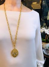 ONLY 2 LEFT!!! NEW! SAGRADO SACRAMENTO ✨ Medallion with “Nácar” Freshwater Shell Back ✨ A work of Art 🖼️ with REGINA Chain Long Necklace  30”