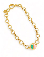 ONLY 1 LEFT!!! Yin & Yang Side Pink & Green Enamel with CZ & Pearl ✨ ISABELA Chain with Pave Toggle Short Necklace 20”