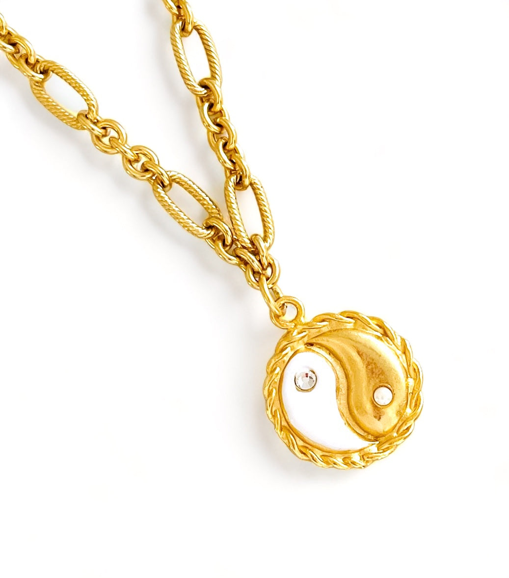 ONLY 2 LEFT!!! Yin & Yang White Enamel with CZ & Pearl ✨ REGINA Chain Short Necklace 18”-20”