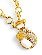 ONLY 2 LEFT!!! Yin & Yang White Enamel & Pave Medallion Multi Charm with Pearl & BLING Initial✨ ISABELA Chain Short Necklace 20” Choose Initial Below ⬇️