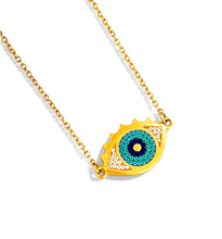 ONLY 1 LEFT!!! EYE 🌟👁️ Necklace ✨with Gold Plate 18K 🧿 with Handmade Beaded Pattern ✨Short 16”-18”